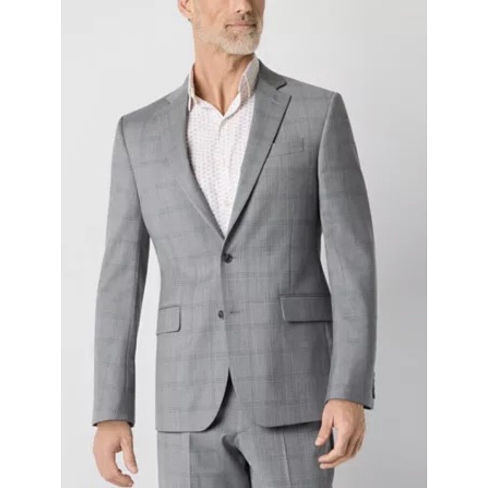 Stafford Cool Max Classic Fit Size 40 Regular Gray & Navy Plaid Suit Jacket NWT